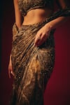 Buy_Roze_Brown Chiffon Sequins, Tassels, Beads, Aleesa Pre-draped Saree And Blouse Set 