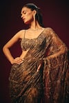 Shop_Roze_Brown Chiffon Sequins, Tassels, Beads, Aleesa Pre-draped Saree And Blouse Set 