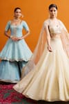 Shop_Bhawna Sethi_Ivory Silk, Crepe, Organza Mirrors, Tara Mirrorwork Blouse Lehenga Set 