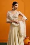 Bhawna Sethi_Ivory Silk, Crepe, Organza Mirrors, Tara Mirrorwork Blouse Lehenga Set _Online