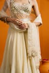 Buy_Bhawna Sethi_Ivory Silk, Crepe, Organza Mirrors, Tara Mirrorwork Blouse Lehenga Set _Online