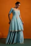 Bhawna Sethi_Blue Silk, Organza Mirrors, Embroidery, Tassels Naira Flared Kurta Sharara Set  _Online_at_Aza_Fashions
