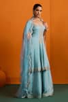 Bhawna Sethi_Blue Silk, Organza Mirrors, Embroidery, Tassels Naira Flared Kurta Sharara Set  _at_Aza_Fashions