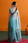 Buy_Bhawna Sethi_Blue Silk, Organza Mirrors, Embroidery, Tassels Naira Flared Kurta Sharara Set  
