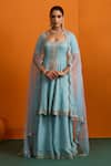 Buy_Bhawna Sethi_Blue Silk, Organza Mirrors, Embroidery, Tassels Naira Flared Kurta Sharara Set  _at_Aza_Fashions