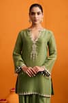 Bhawna Sethi_Green Silk, Tissue, Organza Mirrors, Tassels, Ditya Kurta With Farshi Salwar _Online_at_Aza_Fashions