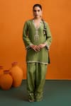 Buy_Bhawna Sethi_Green Silk, Tissue, Organza Mirrors, Tassels, Ditya Kurta With Farshi Salwar _at_Aza_Fashions