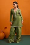 Buy_Bhawna Sethi_Green Silk, Tissue, Organza Mirrors, Tassels, Ditya Kurta With Farshi Salwar _Online_at_Aza_Fashions
