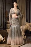 Buy_Rocky Star_Gray Net Beads, Sequins, Embroidery, Tassels Hand Ombre Tulle Lehenga Set _at_Aza_Fashions