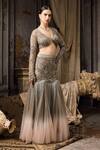 Buy_Rocky Star_Gray Net Beads, Sequins, Embroidery, Tassels Hand Ombre Tulle Lehenga Set _Online_at_Aza_Fashions