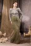 Buy_Rocky Star_Green Net, Silk Sequins, Ruffles Round Sequin-embellished Tiered Tulle Gown _at_Aza_Fashions