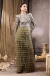 Buy_Rocky Star_Green Net, Silk Sequins, Ruffles Round Sequin-embellished Tiered Tulle Gown _Online_at_Aza_Fashions