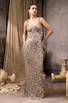 Rocky Star Beige Net Tassels Sweetheart Neck Hand Embroidered Gown at Aza Fashions Rocky Star_Beige Net Tassels Sweetheart Neck Hand Embroidered Gown _at_Aza_Fashions