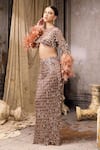 Buy_Rocky Star_Rose Gold Net Tassels, Feathers, Sequins Round Embellished Blouse And Skirt Set _Online_at_Aza_Fashions