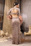 Shop_Rocky Star_Rose Gold Net Tassels, Feathers, Sequins Round Embellished Blouse And Skirt Set _at_Aza_Fashions