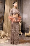 Shop_Rocky Star_Rose Gold Net Tassels, Feathers, Sequins Round Embellished Blouse And Skirt Set _Online_at_Aza_Fashions