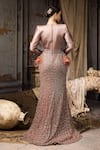 Shop_Rocky Star_Pink Net, Silk Beads, Feathers Round Neck Satin And Hand Embroidered Gown _at_Aza_Fashions