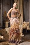 Rocky Star_Beige Net Sequins, Beads, Feathers Sweetheart Beadwork Corset With Work Lehenga _at_Aza_Fashions