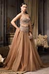 Rocky Star_Gold Net Beads, Sequins, Embroidery Embellished Blouse And Tulle Lehenga Set _Online_at_Aza_Fashions