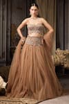 Buy_Rocky Star_Gold Net Beads, Sequins, Embroidery Embellished Blouse And Tulle Lehenga Set _at_Aza_Fashions