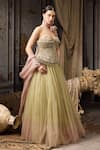 Shop_Rocky Star_Gold Silk, Net Beads, Embellished Corset Blouse And Ombre Tulle Lehenga Set _Online_at_Aza_Fashions