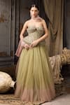 Buy_Rocky Star_Gold Silk, Net Beads, Embellished Corset Blouse And Ombre Tulle Lehenga Set _at_Aza_Fashions