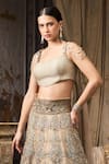 Rocky Star_Green Net Embroidery, Sequins, Beads, Stones Square Neck Hand Lehenga Set _Online_at_Aza_Fashions