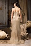 Shop_Rocky Star_Beige Velvet, Net Metallic Thread, Sequins Hand Embroidered Corset And Skirt Set _at_Aza_Fashions