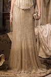 Shop_Rocky Star_Beige Velvet, Net Metallic Thread, Sequins Hand Embroidered Corset And Skirt Set _Online_at_Aza_Fashions