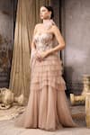 Buy_Rocky Star_Pink Net Ruffles, Metallic Thread Hand Embroidered Embellished Tulle Gown _Online_at_Aza_Fashions