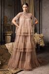 Buy_Rocky Star_Pink Net Beads, Fringe, Embroidery High Neck Hand Gown _at_Aza_Fashions