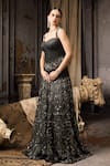Rocky Star_Black Polyester, Lurex Sequins, Embroidery Sweetheart Neck Corset With Lehenga _Online_at_Aza_Fashions