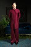 Runit Gupta_Wine Chanderi , Vegan Embroidery Palm Bundi And Kurta Set _Online_at_Aza_Fashions
