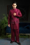 Runit Gupta_Wine Chanderi , Vegan Embroidery Palm Bundi And Kurta Set _at_Aza_Fashions