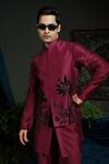 Shop_Runit Gupta_Wine Chanderi , Vegan Embroidery Palm Bundi And Kurta Set 