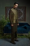 Runit Gupta_Olive Green Chanderi , , Georgette, Vegan Zipper Bundi Set _Online_at_Aza_Fashions
