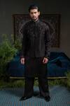 Runit Gupta_Black Chanderi Silk Embroidery Thunder Nehru Jacket _Online_at_Aza_Fashions