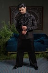 Buy_Runit Gupta_Black Chanderi Silk Embroidery Thunder Nehru Jacket _Online_at_Aza_Fashions