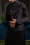 Shop_Runit Gupta_Black Chanderi Silk Embroidery Thunder Nehru Jacket _Online_at_Aza_Fashions