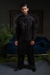 Runit Gupta_Black Chanderi , , Vegan Embroidery Thunder Bundi And Kurta Set _Online_at_Aza_Fashions