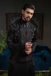 Runit Gupta_Black Chanderi , , Vegan Embroidery Thunder Bundi And Kurta Set _at_Aza_Fashions