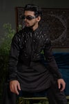 Buy_Runit Gupta_Black Chanderi , , Vegan Embroidery Thunder Bundi And Kurta Set 