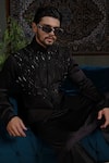 Shop_Runit Gupta_Black Chanderi , , Vegan Embroidery Thunder Bundi And Kurta Set 
