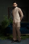 Buy_Runit Gupta_Beige Chanderi Silk Beads, Sequins Lotus Chheeta Embroidered Nehru Jacket _at_Aza_Fashions