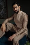 Runit Gupta_Beige Chanderi Silk Beads, Sequins Lotus Chheeta Embroidered Nehru Jacket _at_Aza_Fashions