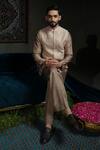 Buy_Runit Gupta_Beige Chanderi Silk Beads, Sequins Lotus Chheeta Embroidered Nehru Jacket 