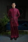 Runit Gupta_Wine Chanderi Silk Embroidery Palm Nehru Jacket _Online_at_Aza_Fashions
