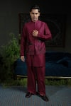 Buy_Runit Gupta_Wine Chanderi Silk Embroidery Palm Nehru Jacket _Online_at_Aza_Fashions