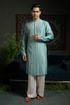 Buy_Runit Gupta_Aqua Chanderi , Vegan Beads Sunrays Embroidered Kurta Set _at_Aza_Fashions