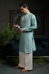 Runit Gupta_Aqua Chanderi , Vegan Beads Sunrays Embroidered Kurta Set _Online_at_Aza_Fashions